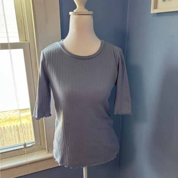 GAP Blue Ribbed Fitted Short Sleeve Tee - Picture 1 of 4